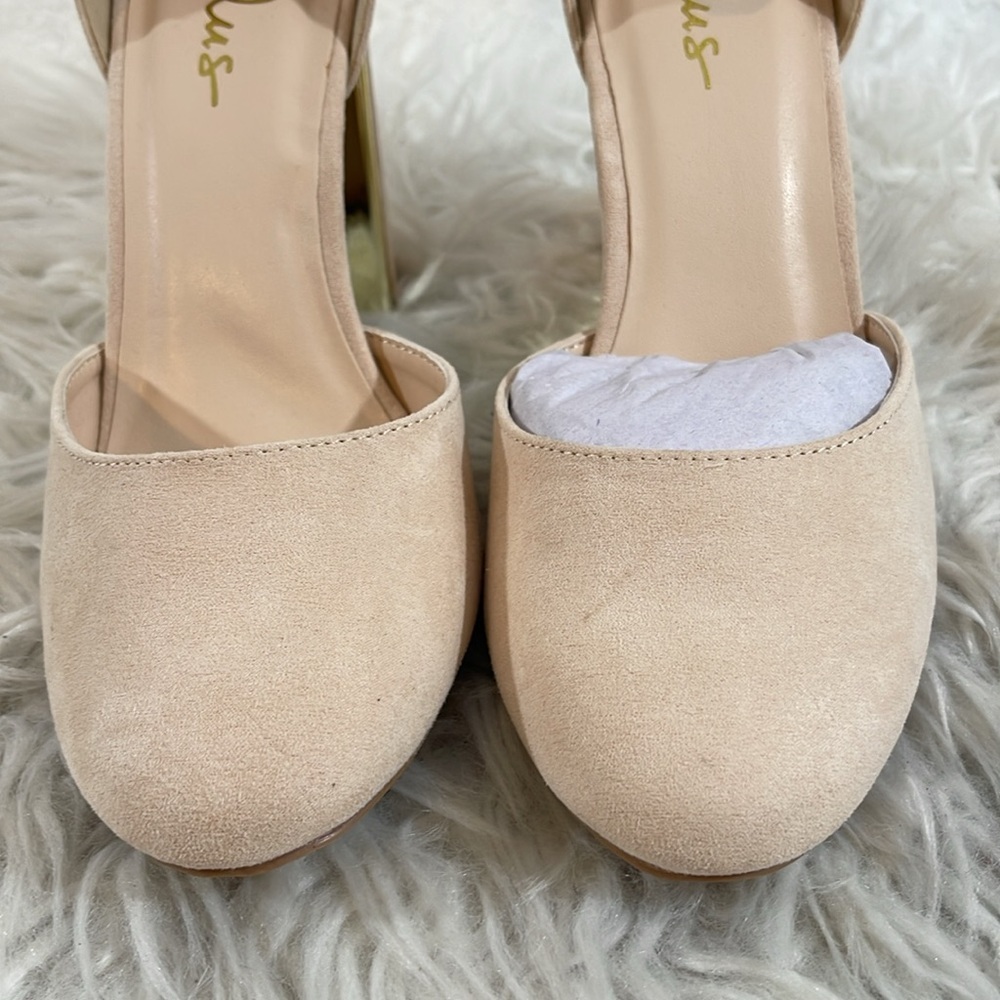 LULUS Laura Light Nude Suede Ankle Strap Chunky Heels Size 10 NEW - Picture 3 of 16